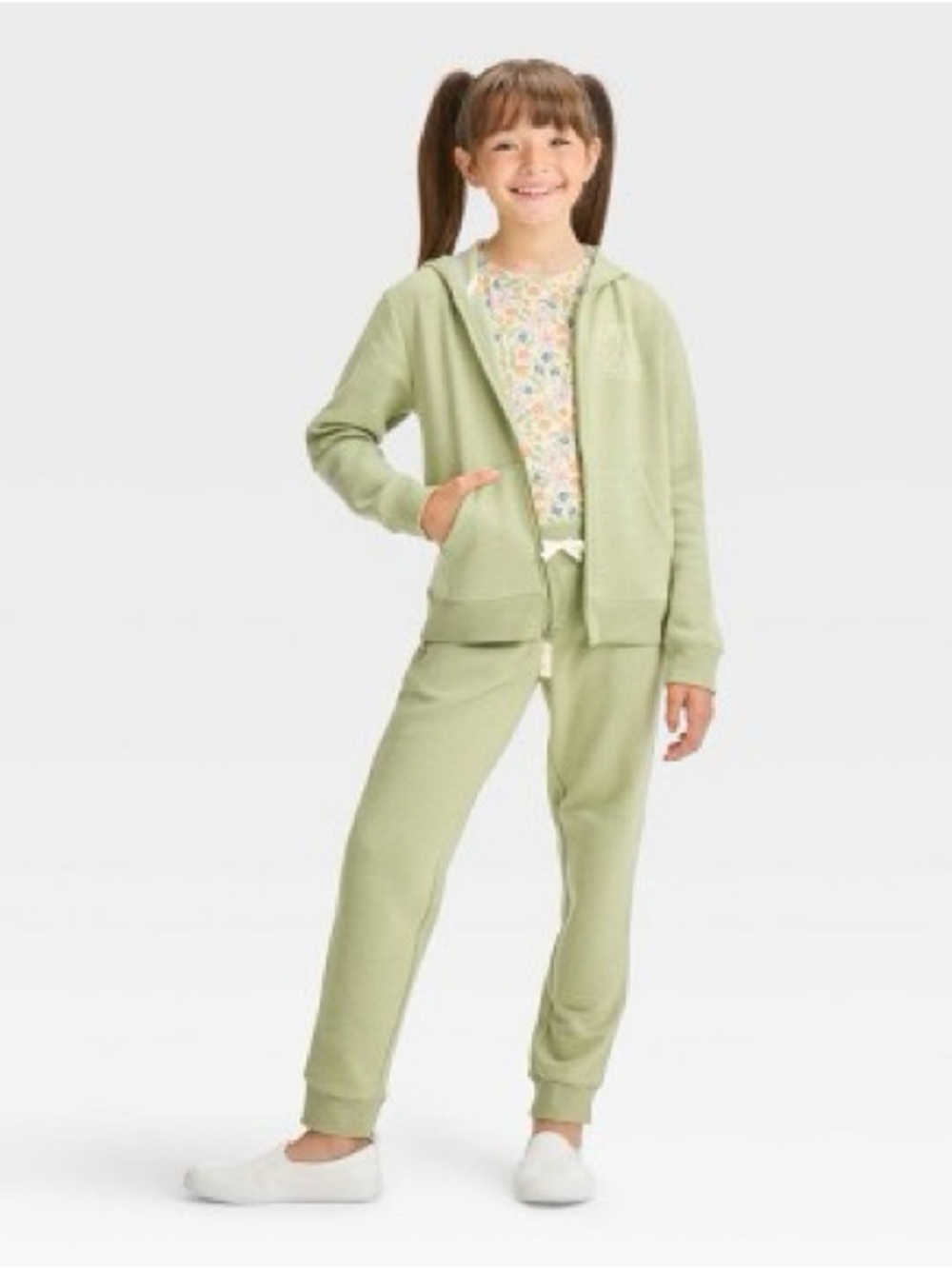 Cat & Jack Light Olive Green Girls' Zip-Up Hoodie & Matching Joggers Set